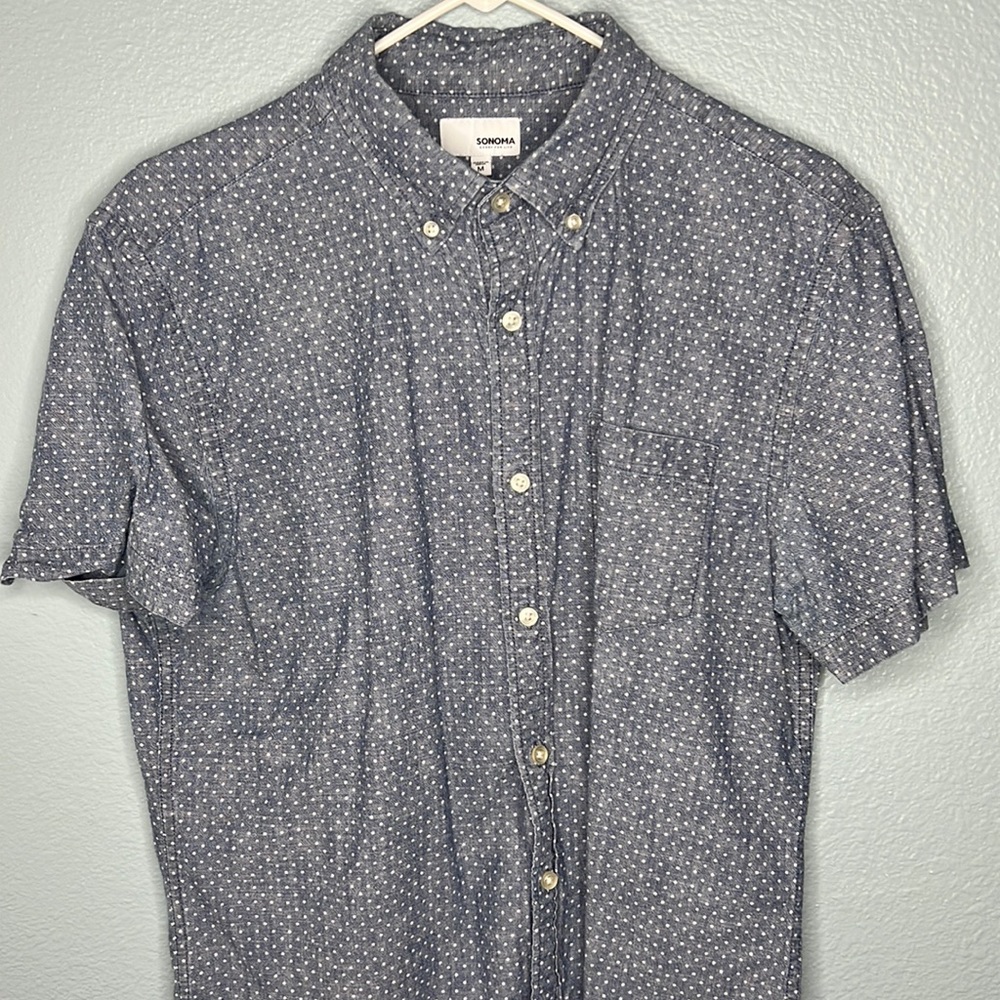 blue dotted button down